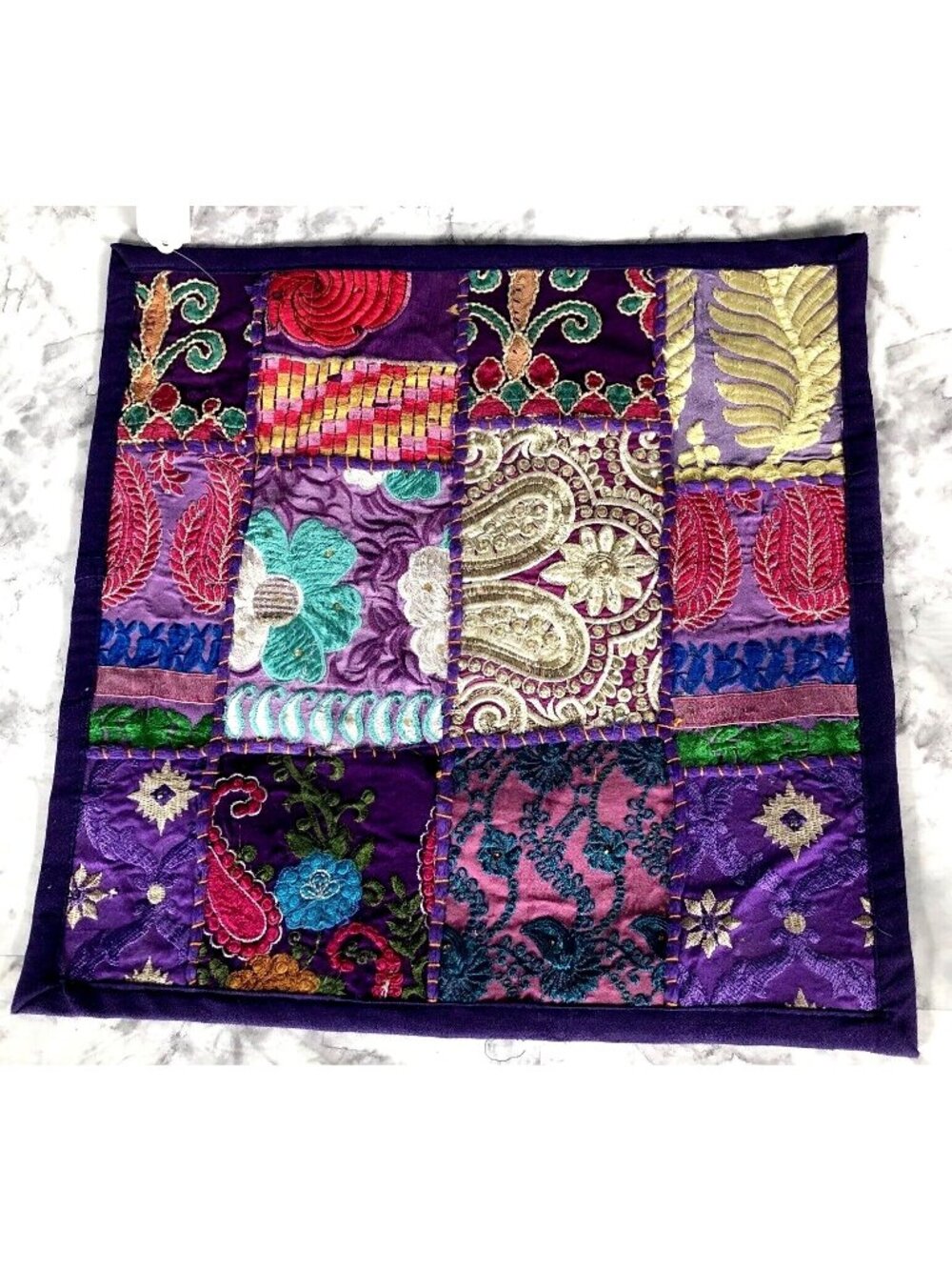 Vintage Handmade Embroidered Patchwork Pillow Cover 16"x16" Multicolor Ethnic Bo